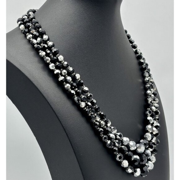 Vintage Necklace Black AB Crystals 3 Strands Adjustable from 18" to 20" Unsigned - Picture 9 of 14